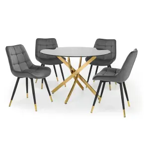 Montero Round Table & 4 Hadid Grey Dining Chairs