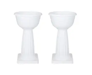 2 x White Venetian Jardiniere Plant Pot Round Plastic Pedestal Flower Planter Bowl