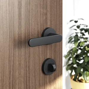 GoodHome Minzh Jet Black Round Latch Door handle (L)120mm, Pair