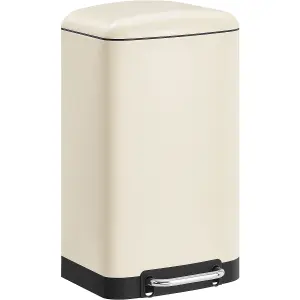 Rubbish Bin, 30L Trash Can, Steel Pedal Bin, with Inner Bucket and Lid, Soft Closure, Airtight, for Kitchen, Living Room, White