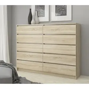 Sideboard, Chest Of Drawers 10 Drawers, Contemporary Chest Of Drawers, Modern Living Room Furniture 121 x 120 x 40 cm Oak