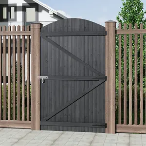 Outdoor Grey Arch Top Garden Wooden Gate Fence Door 105cm W