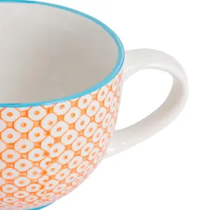 Nicola Spring - Hand-Printed Cappuccino Cups - 250ml - Orange - Pack of 6