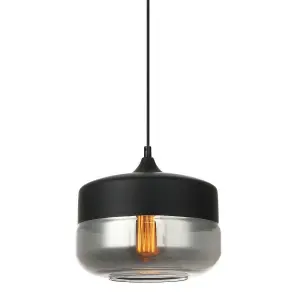 Luminosa Modern Hanging Pendant Black 1 Light  with Black, Smoky Shade, E27 Dimmable