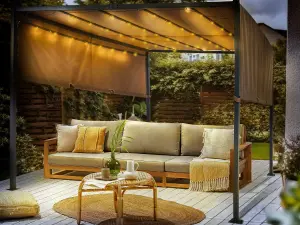 Pergola With LED Lights Brown PARGA