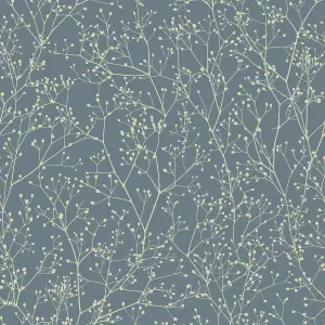 Clarissa Hulse Gypsophila Airforce Blue & Gold effect Smooth Wallpaper