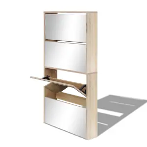 Berkfield Shoe Cabinet 4-Layer Mirror Oak 63x17x134 cm