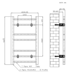 VURTU5 Designer Vertical Single Panel Radiator, 700(H) x 400(W), Anthracite, 613665