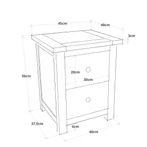 Mirano 2 Drawer Bedside Table Chrome Knob