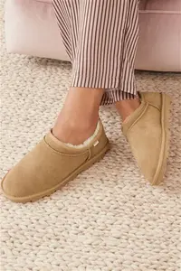 Womens Next Chestnut Brown Suede Faux Fur Lined Shoot Slippers - Chestnut Brown