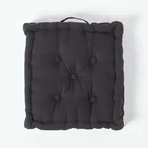 Homescapes Cotton Black Floor Cushion, 50 x 50 cm