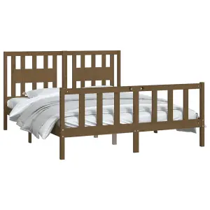 Berkfield Bed Frame with Headboard Honey Brown Solid Wood Pine 150x200 cm King Size