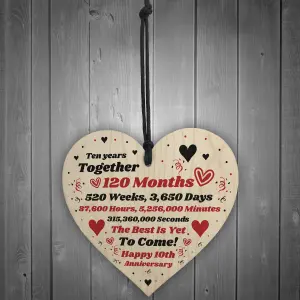 10th Anniversary Gift Husband Wife Wedding Ten Years Mr Mrs Gift Wood Heart