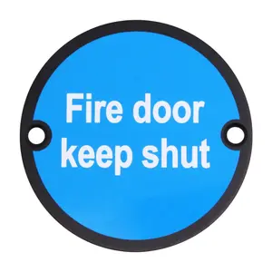 AFIT Fire Door Keep Shut Circular Disc Fire Door Sign - 76mm x 1.5mm - Matt Black