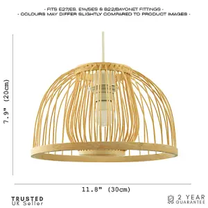 Classic Birdcage Rattan and Bamboo Pendant Light Shade with Inner and Outer