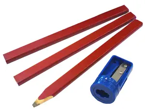 Faithfull  Carpenter's Pencils Red (Pack 3 + Sharpener) FAICPSHARP