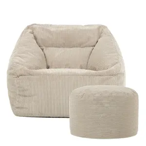 icon Morgan Corduroy Armchair Bean Bag and Pouffe Set Natural Giant Bean Bag Chair