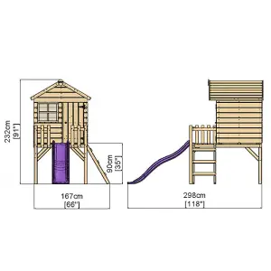 Rebo Orchard 4FT x 4FT Wooden Playhouse On 900mm Deck and 6FT Slide (Swan Purple)