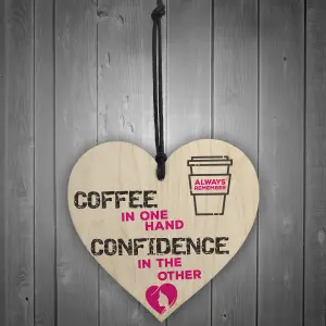 Red Ocean Coffee and Confidence Motivational Real Wood Shabby Chic Heart