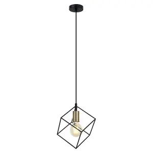 Luminosa Modern Hanging Pendant Black, Gold 1 Light  with Black Shade, E27 Dimmable