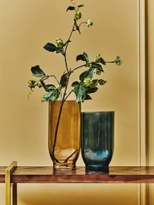 Interiors by Premier Blue Glass Vase, Minimalist Flower Vase, Decorative Glass Vase in Curves, Small Flower Vase for Living Room