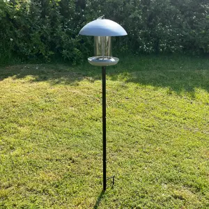 Pole Mounted Metal Bird Seed Feeder Table with Dome Roof