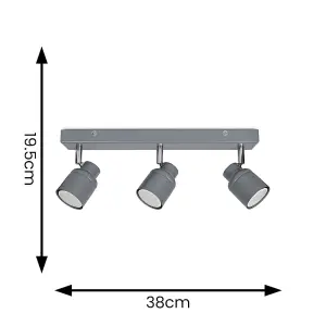 ValueLights Benton Grey 3 Way Bathroom Ceiling Bar Spotlight