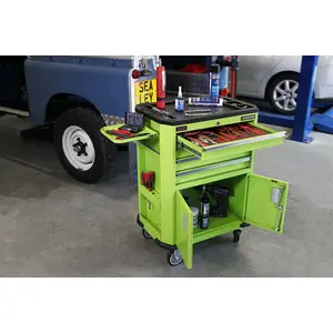 Heavy-Duty Mobile Tool Trolley with 4 Drawers and 2 Cupboards for Workshops