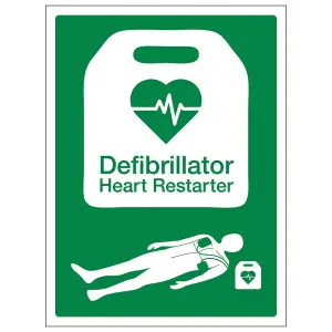 DEFIBRILLATOR HEART RESTARTER Safety Sign - Self-Adhesive 150x200mm