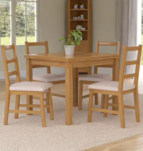 Hallowood Furniture Waverly Small Extending Table with 4 Ladder Back Oak Chairs with Beige Fabric Seat