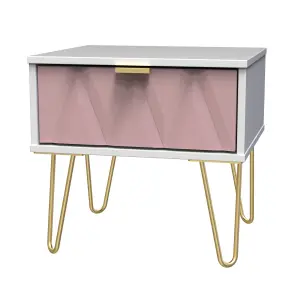 Ready assembled Pink & white 1 Drawer Bedside table (H)410mm (W)450mm (D)395mm