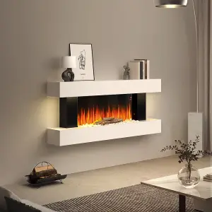 Electric Fire Suite Black Fireplace with White LED Surround Set Remote WiFi Connected Both Side Nightlight 7 Flame Color 52 Inch