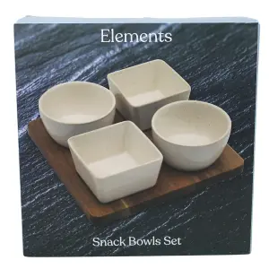 Snack Dish w/ Wood Tray 4pcs Serving Board Party Sauce Chips Dips Platter Bowls