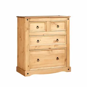 Home Source Corona 2+2 Drawer Rustic Chest Natural Waxed