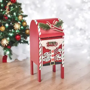 Christmas Xmas Wooden Santa Letter Mail Post Box Arched Red Tree Decor Ornament