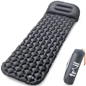 Lightweight Sleeping Mat With Pillow Ultra Light Inflatable Camping Mattress 5.5cm - Black