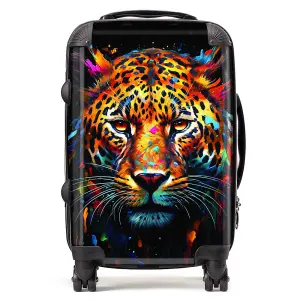 Splashart Leopard Face Suitcase - Cabin