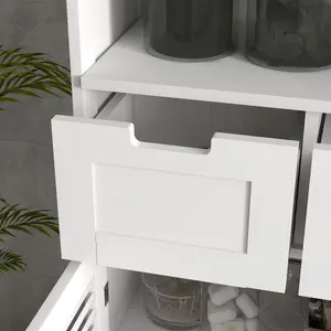 kleankin Free Standing Bathroom Storage Cabinet with Louvred Doors, 2 Drawers, White