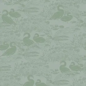 Laura Ashley Swans Jade Animal Smooth Wallpaper