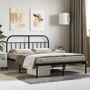 Berkfield Metal Bed Frame with Headboard Black 140x200 cm