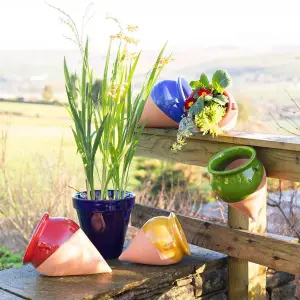 Selena Half Dipped Glaze Red Set of 2 Teardrop Hanging Plant Pots (H) 22cm