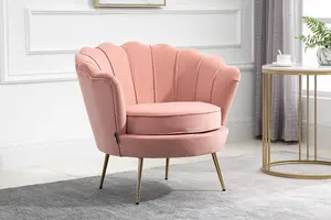 Pink Velvet Armchair Birlea Ariel Easy Accent Coral Fabric Gold Vintage Design