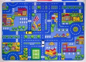 Kids Blue Interactive Roads Play Mat Soft Bedroom Rug 100x165cm