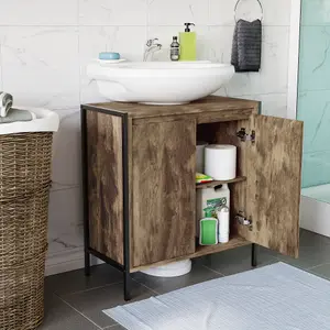 Lana Matt Brown Freestanding Double Bathroom Sink cabinet (H) 650mm (W) 600mm