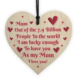 Red Ocean I Love You Mum Gifts Hanging Sign For Birthday Mothers Day Wooden Heart Plaque