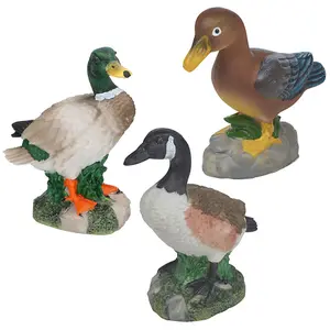 URBNLIVING 14cm Height 3 Pcs Decorative Duck Ornaments Polyresin Bird Sculpture Garden Collectables