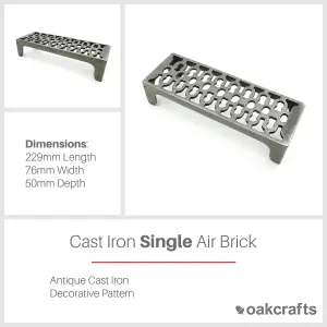 Oakcrafts - Antique Cast Iron Single Air Brick - 229mm x 76mm