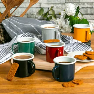 Argon Tableware - Coloured Enamel Mugs - 375ml - Pack of 6 - 6 Colours