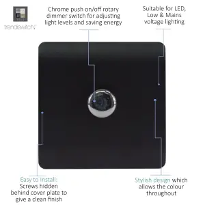 Trendi Switch 1 Gang 1 or 2 way 150w Rotary LED Dimmer Light Switch in Matt Black