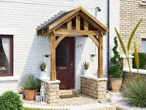 Dunster House Wooden Porch Canopy Kit 2m x 1.5m Pressure Treated Door Shelter Thunderdam Half Height 2 Post